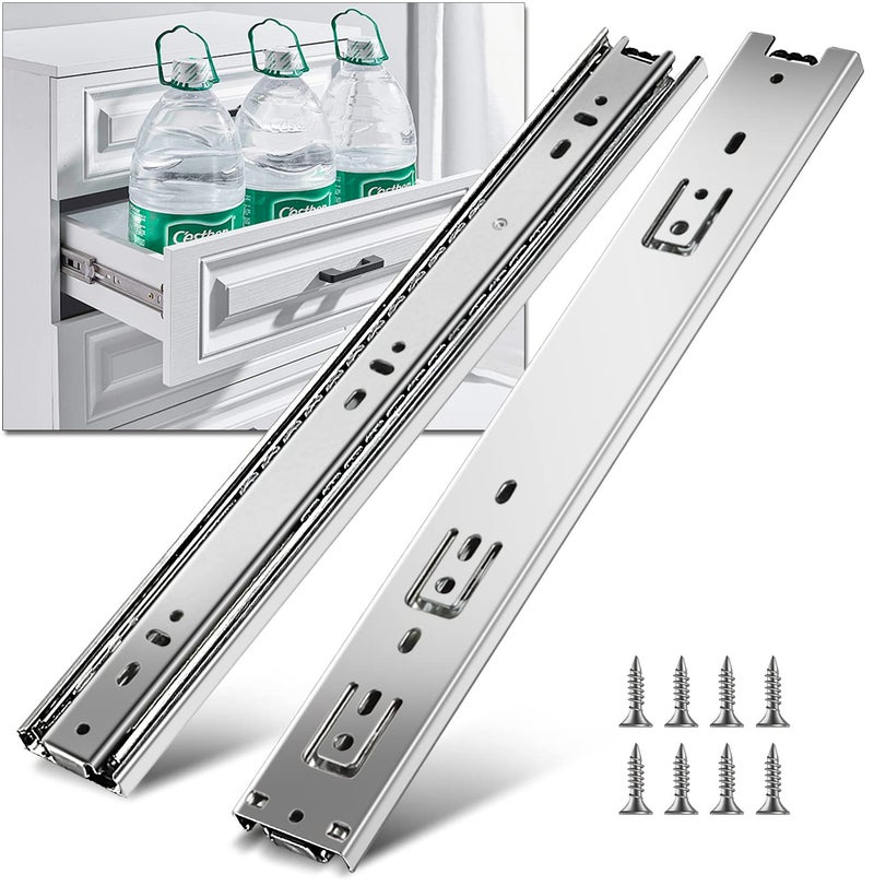 YENUO 1 Pair Full Extension Drawer Slides Side Mount 10 12 14 16 18 20 22 24 Inch Ball Bearing Metal Rails Track Guide Glides Runners Heavy Duty 100 Pound Load (Rolled Steel -1 Pair, 14 Inch) - Image 1